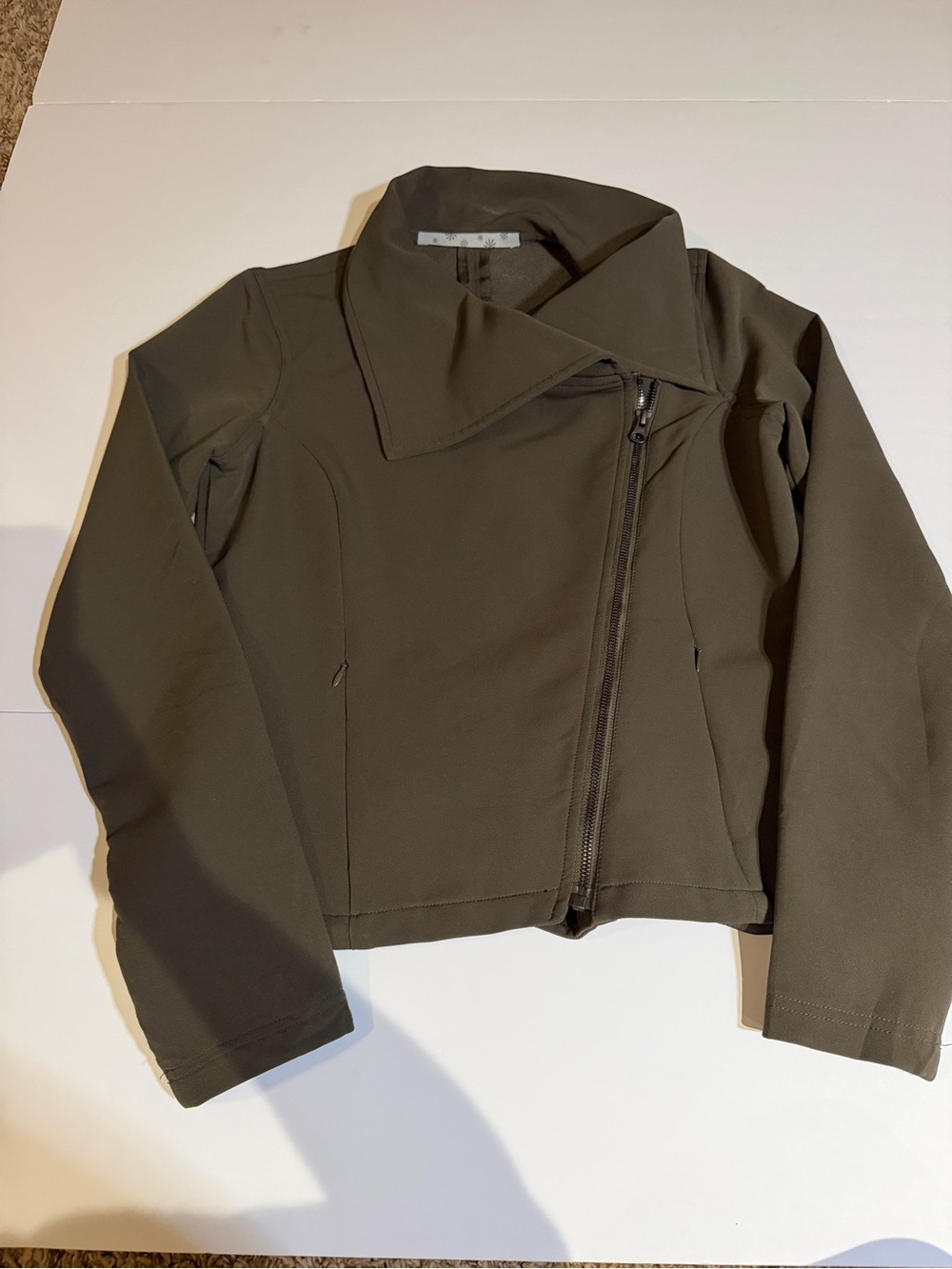 Athleta Asymmetric Zip Olive Green Jacket - Picture 1 of 7
